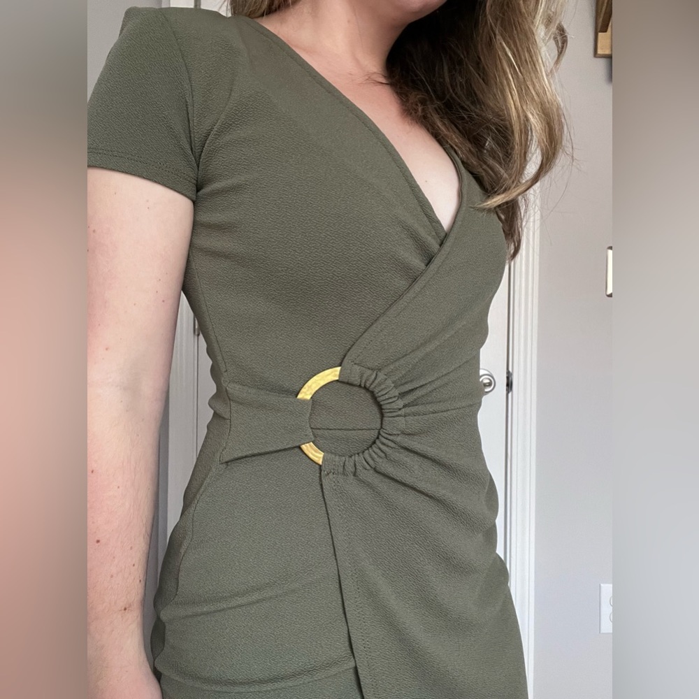 Olive Dress with Gold Metal Detail